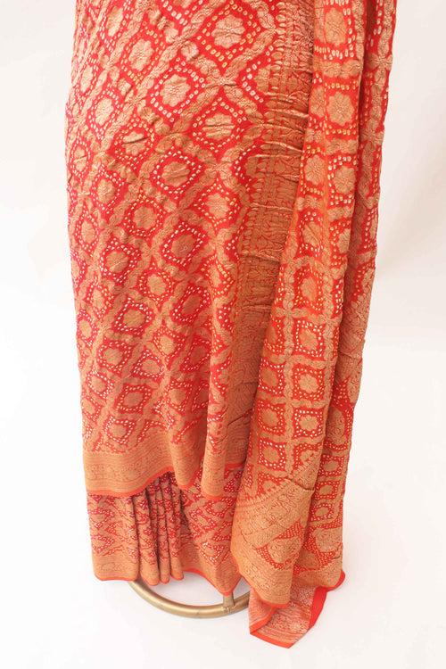 Orange Red Shaded Banarasi Bandhani Saree