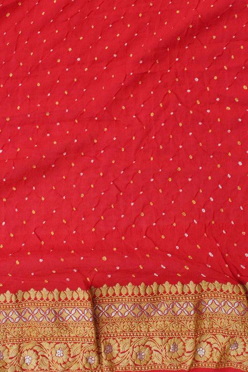 Deep Red Banarasi Bandhani Saree