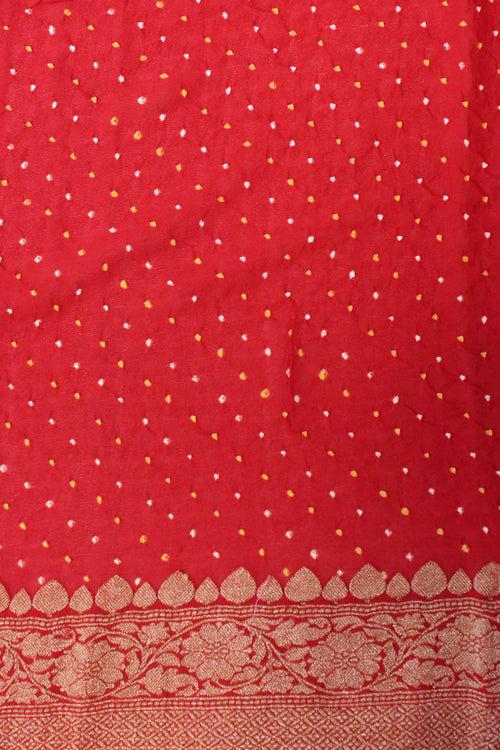 Gharchola Silver Golden Banarasi Saree with Bandhani - Red