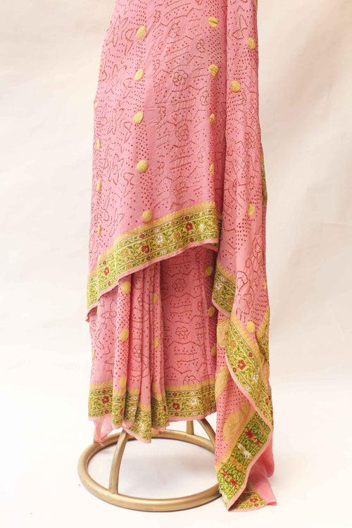 Soft Pink Meenakari Banarasi Bandhani Saree