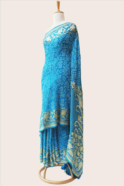 Prussian Blue Banarasi Bandhani Saree