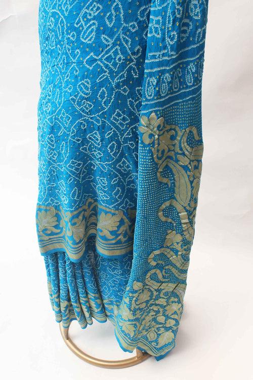 Prussian Blue Banarasi Bandhani Saree