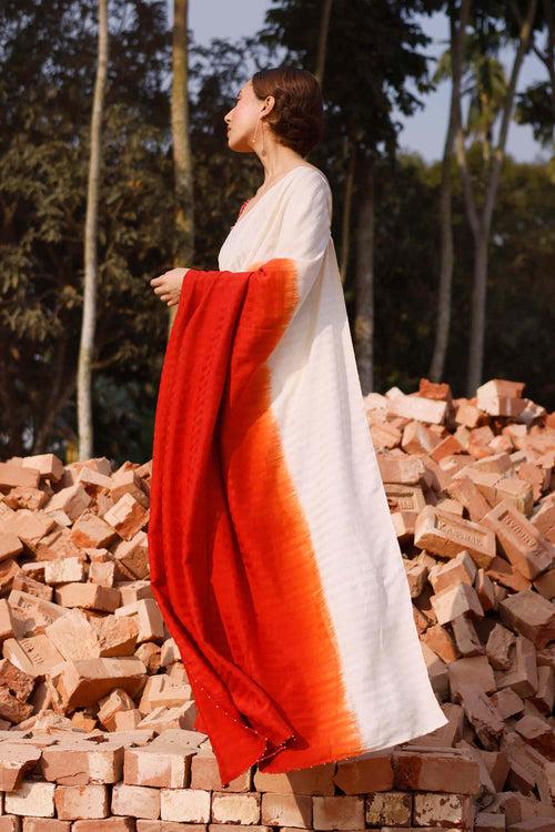 Brick Red Off White Shaded Silk Cotton Saree