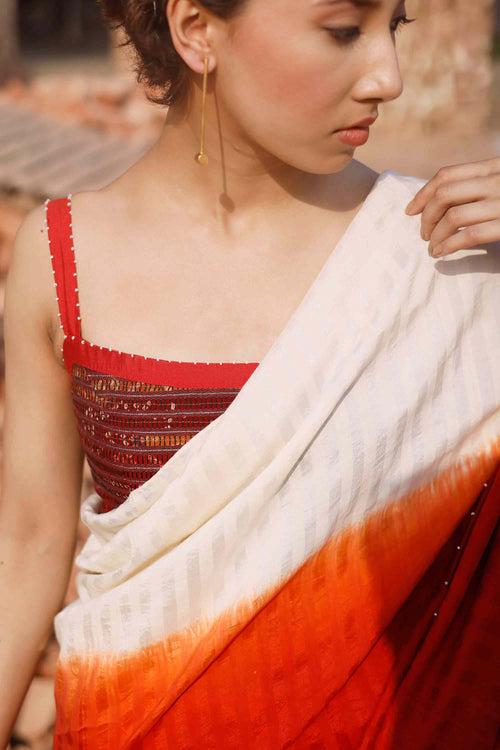 Brick Red Off White Shaded Silk Cotton Saree