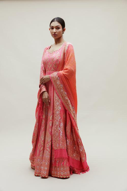 Peach Banarasi Bandhani Floor Length