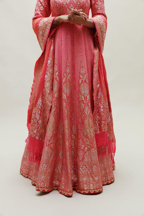 Peach Banarasi Bandhani Floor Length