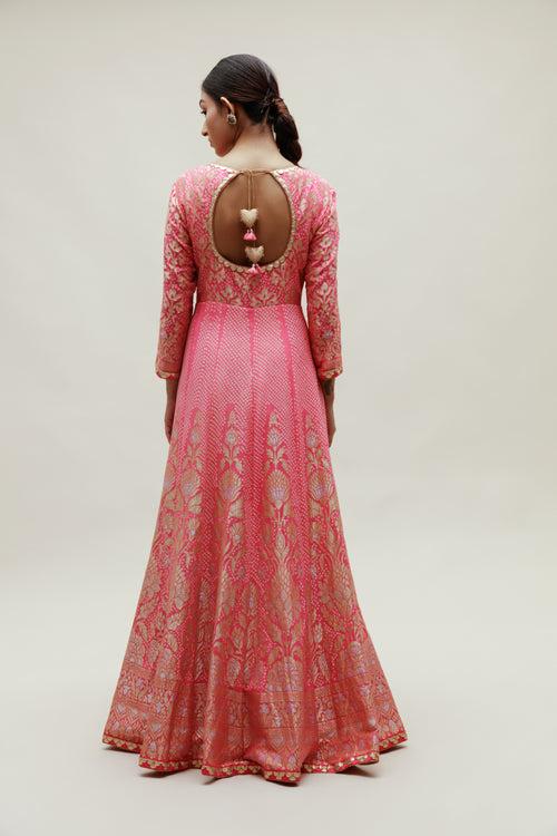 Peach Banarasi Bandhani Floor Length