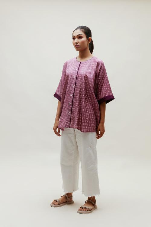 Mauve Bandhani on Silk Shirt