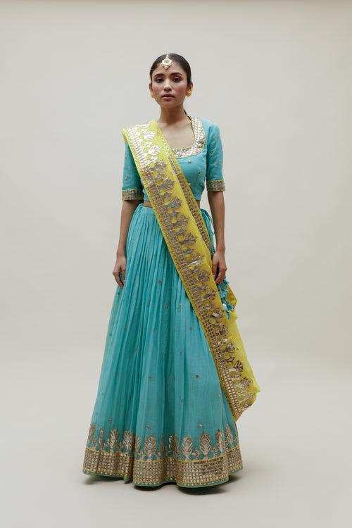 Sitaara Ahimsa Lehenga - Blue Yellow