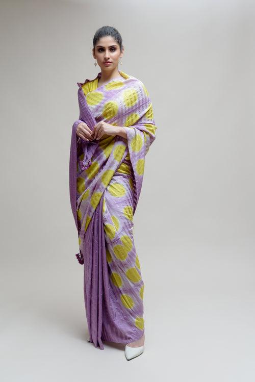 Clamp Dyed Bandhani Saree - Lavender Lime