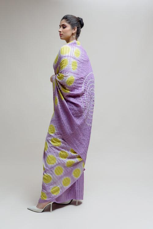 Clamp Dyed Bandhani Saree - Lavender Lime