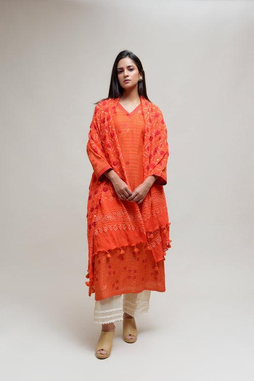 Umber Dupatta - Orange Red