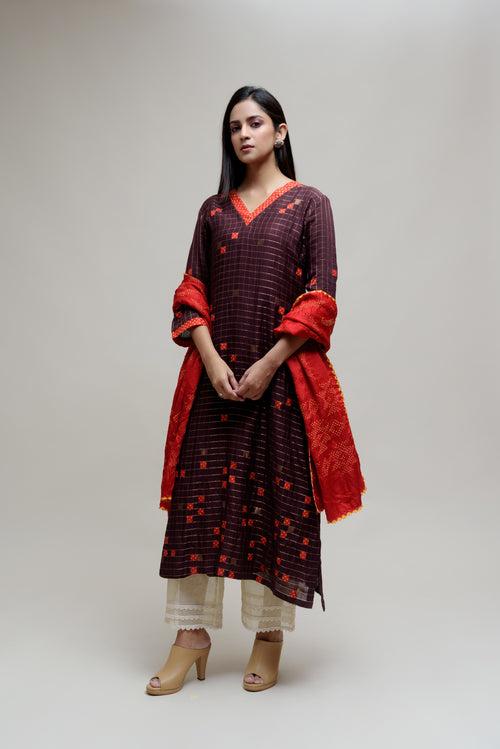 Bandhani on Gaji Silk Dupatta - Red