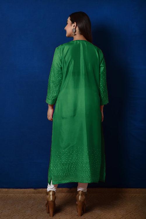 Radial Bandhani Design Kurta in Green