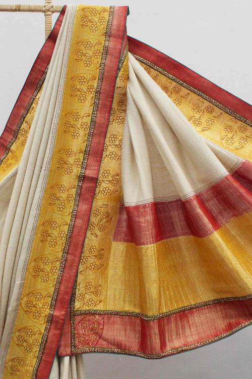 Hand Dyed Muga Saree with Zardozi Border