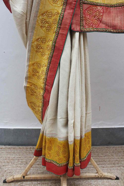 Hand Dyed Muga Saree with Zardozi Border