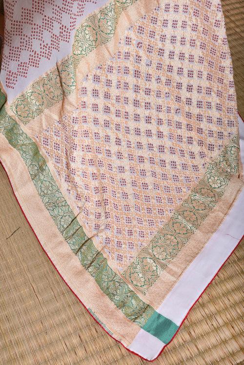 Banarasi Bandhani Saree - White Red