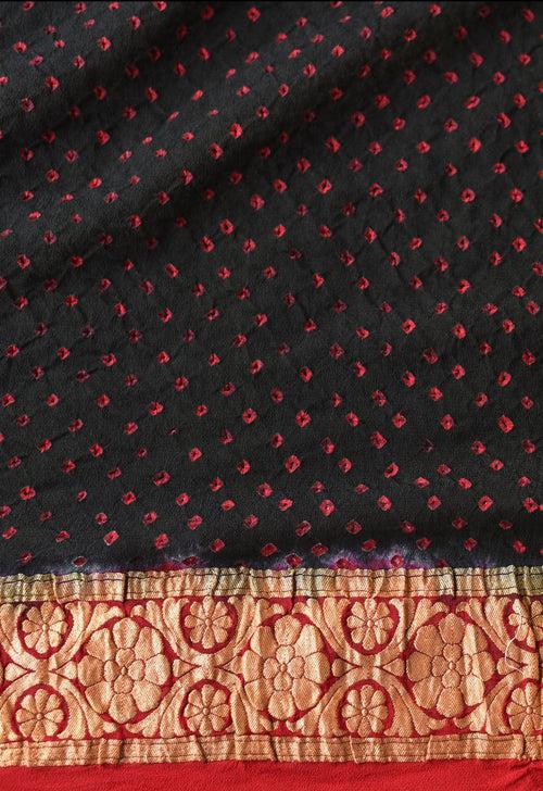 Red and White Banarasi Bandhani Saree