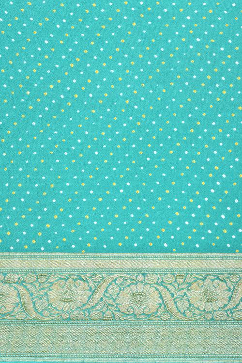 Sea Green Blue Shaded Banarasi Bandhani Saree