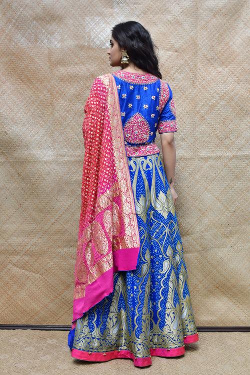 Bright Blue Banarasi Bandhani Lehenga Set