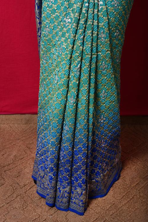 Gharchola Banarasi Bandhani Saree in Shades of Blue