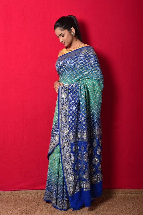 Gharchola Banarasi Bandhani Saree in Shades of Blue