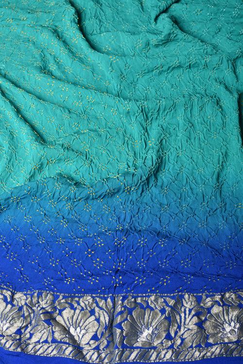 Gharchola Banarasi Bandhani Saree in Shades of Blue