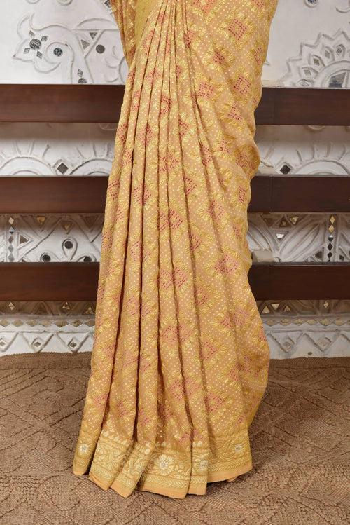 Cream Banarasi Bandhani Saree