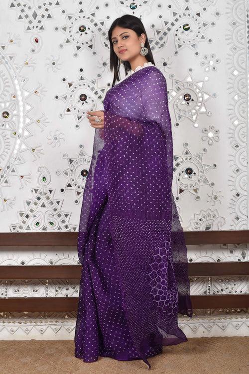 Bandhani on Organza with Pattern on Pallu - Purple