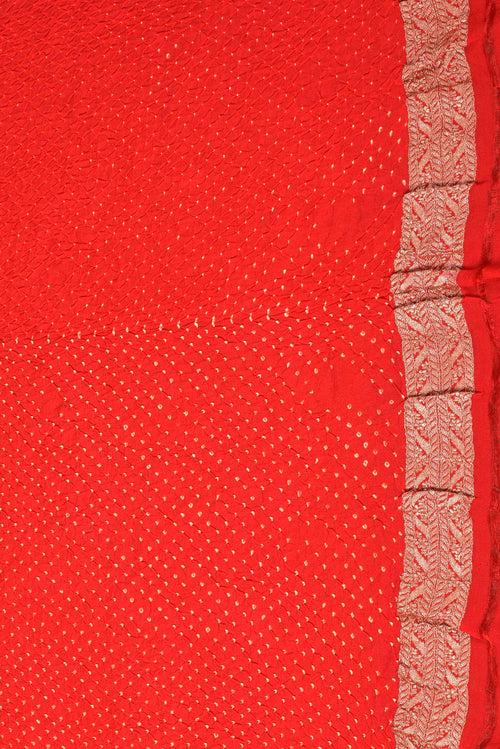 Circular Woven Banarasi Bandhani Saree - Hot Pink + Red