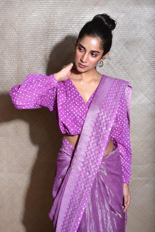 Chanderi Tissue Saree with Thread Embroidery - Purple
