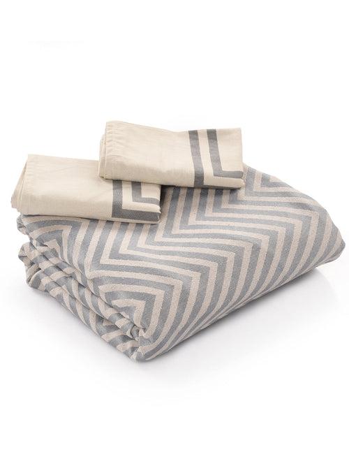 Chevron Damask Cotton Bed Sheet/Cover with 2 Pillow Covers (Gifts)