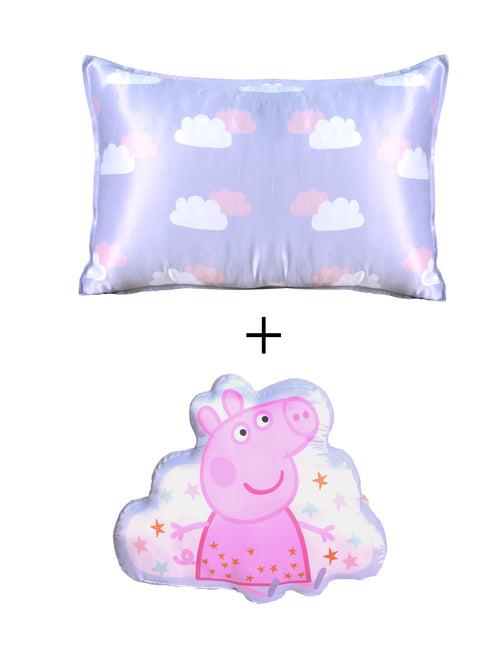 Peppa Pig Micro Polyester Single Size Bed sheet (60*90) with 1 Pillow Cover (17''x 27'') & 1 Shaped Cushion.