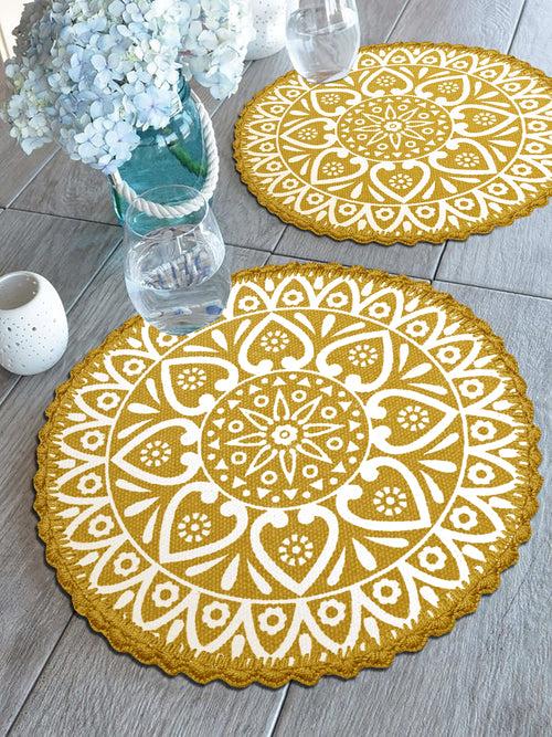 Relief pattern print Antiskid, Crochet Fringe Round Table Mat