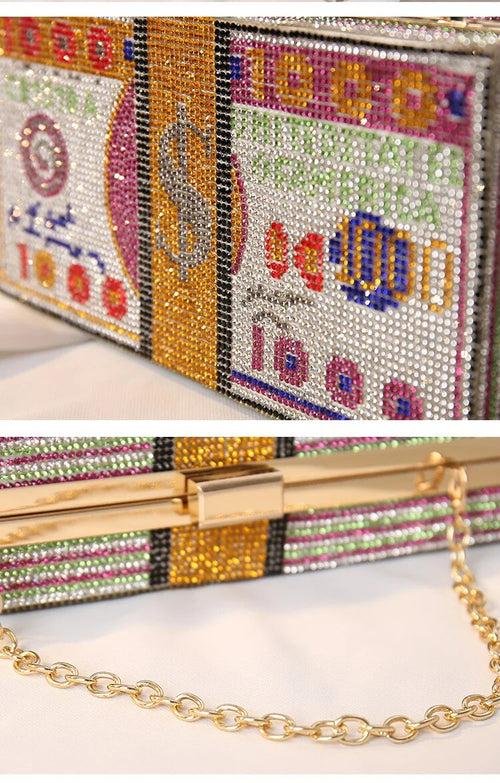 3D Dollar Clutch with Rhinestone Detailings