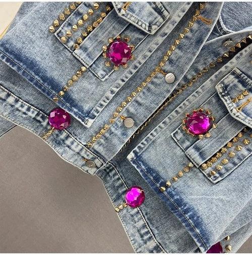 Embellished Denim Jacket with 3D stone Detailing