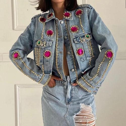 Embellished Denim Jacket with 3D stone Detailing