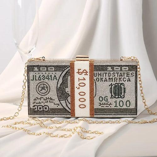 3D Dollar Clutch with Rhinestone Detailings