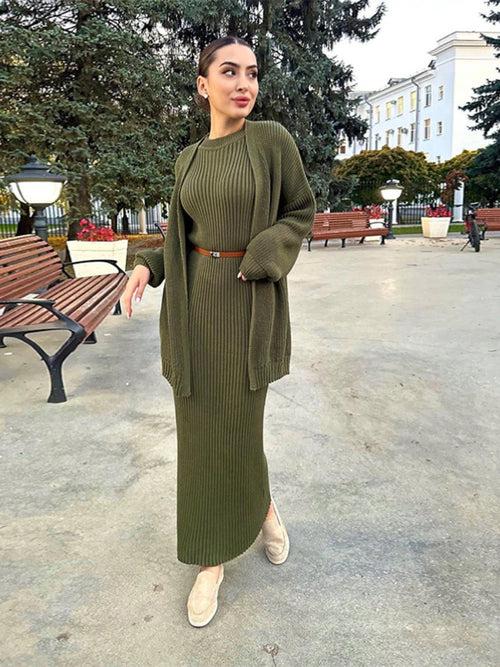 Sumaya Luxury Woolen Dress with Cardigan