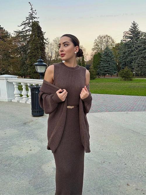 Sumaya Luxury Woolen Dress with Cardigan