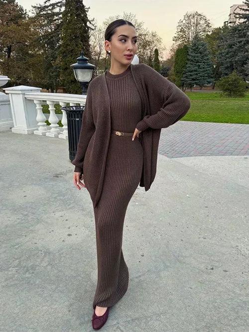 Sumaya Luxury Woolen Dress with Cardigan