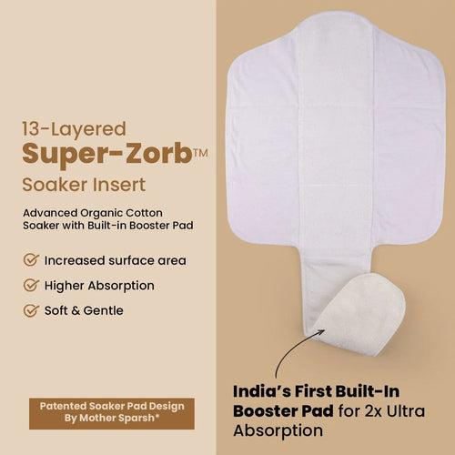 Plant Powered Premium Cloth Diaper for Babies - with Super-Zorb™ Soaker Insert (India's 1st Built-In Booster Pad) for 2X Ultra Absorption