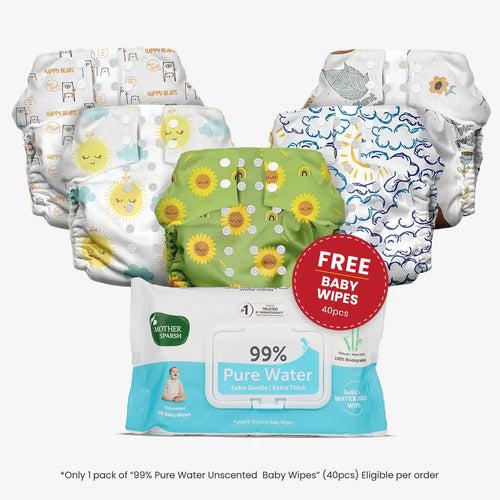 Plant Powered Premium Cloth Diaper for Babies-Pack of 5