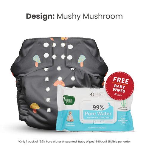 Plant Powered Premium Cloth Diaper for Babies-Mushy Mushroom