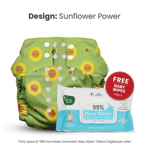 Plant Powered Premium Cloth Diaper for Babies-Sunflower Power