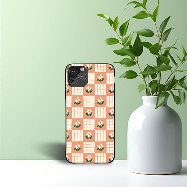 Orange flowers and checks Printed Protective Case