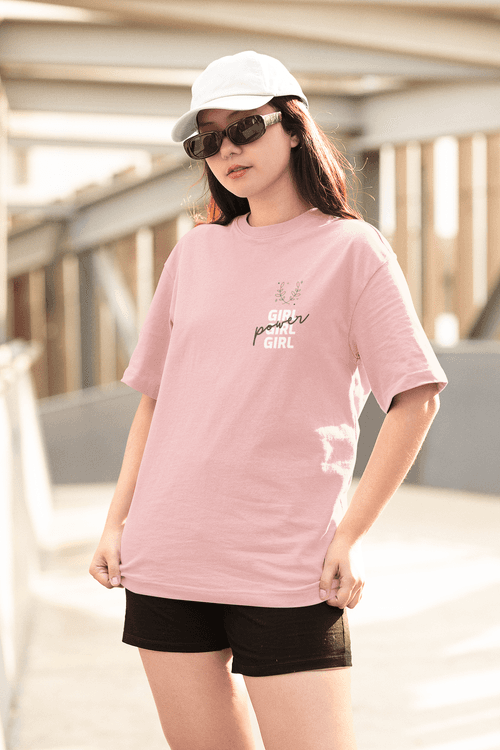 Girl Power Oversized Light Pink Front and Back Printed Tshirt Unisex