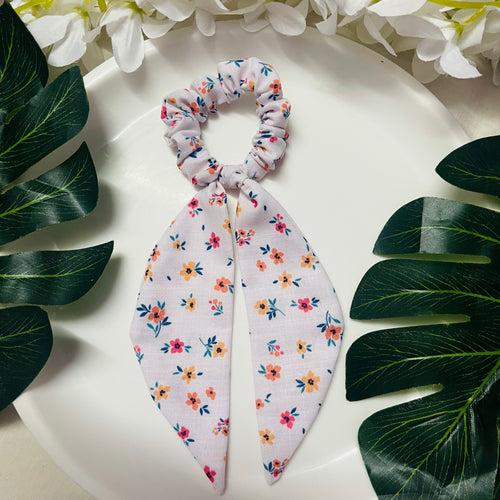 white Floral Printed scarf Scrunchies