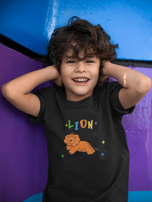 Lion Printed Black Kids T-shirts