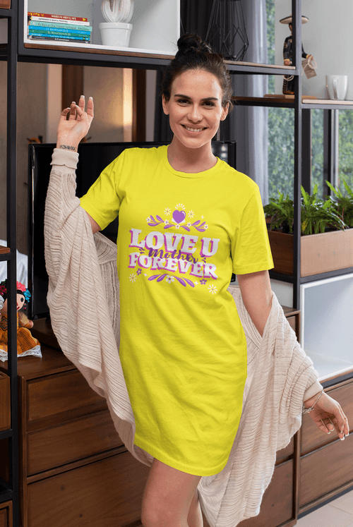 Love you mother forever Printed Yellow T-shirt Dress